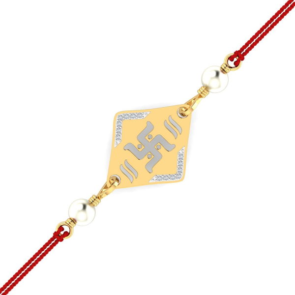 Swastik Pearl Gold Rakhi