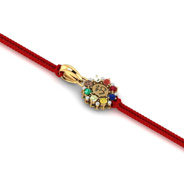 Navratna Om Gold Rakhi Cum Pendant