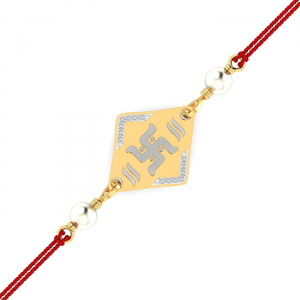 Swastik Pearl Gold Rakhi