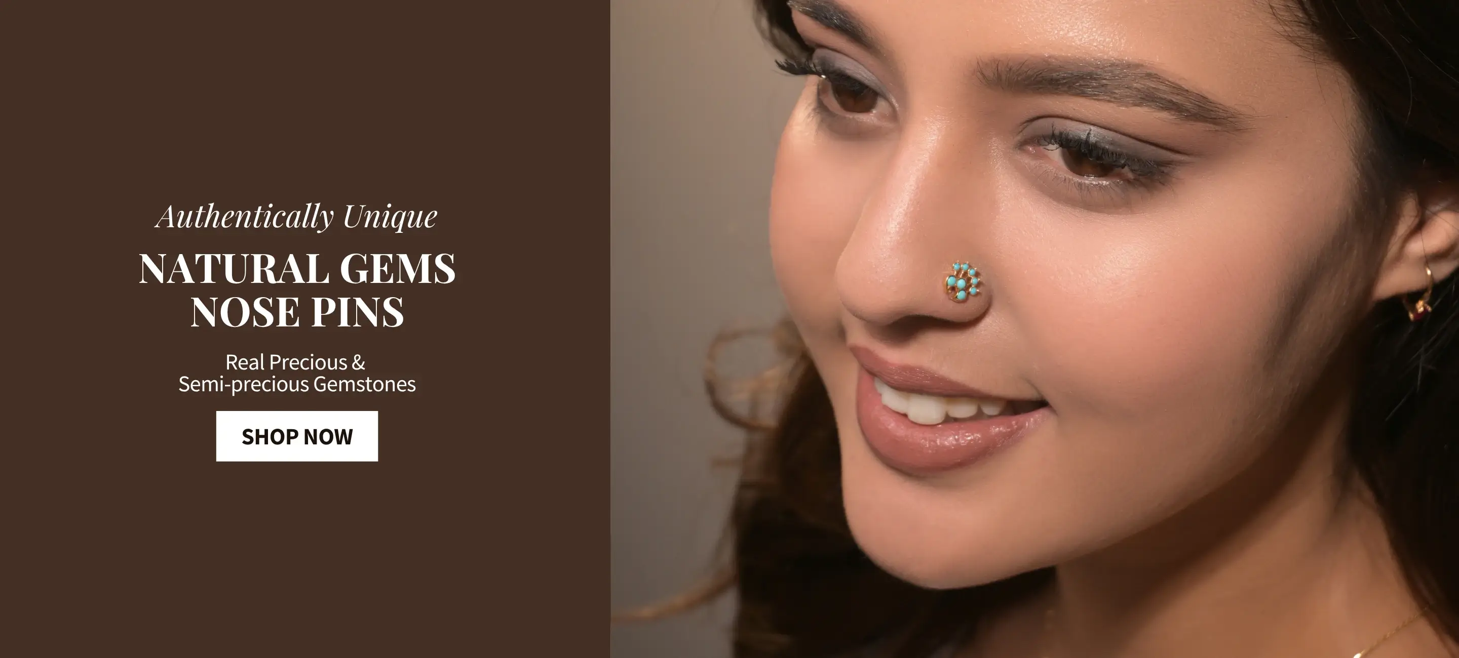Model wearing gemstone nose pin
