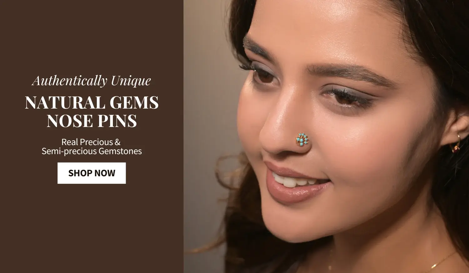 Model wearing gemstone nose pin
